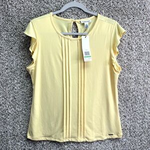 Calvin Klein Top Women’s Medium Yellow Jersey Stretch Short Sleeve Blouse NWT